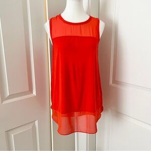 Vince Camuto Coastal Red Sleeveless Mod Blouse w/ Sheer Panels - Small